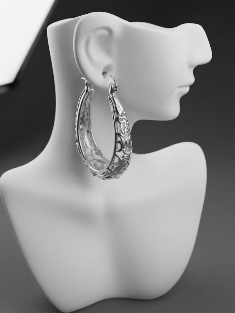 Elegant Silver-Tone Floral Hoop Earrings
